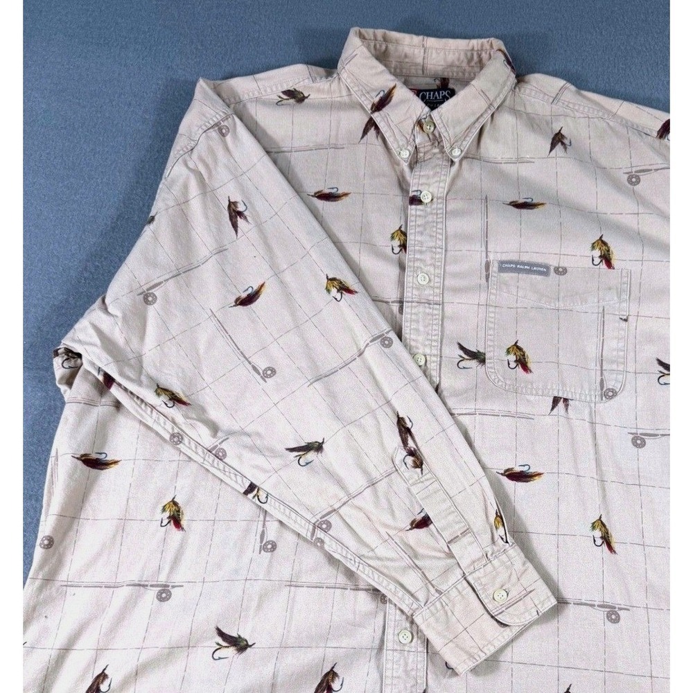 Chaps Ralph Lauren Fly Fishing Lure Button Down‎ Shirt Men's XXL Cotton Outdoor